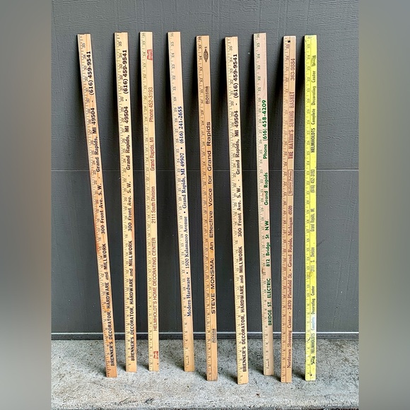 (Lot of 9) Vtg Grand Rapids Michigan Advertising Wooden Measuring Yardsticks - Picture 13 of 15